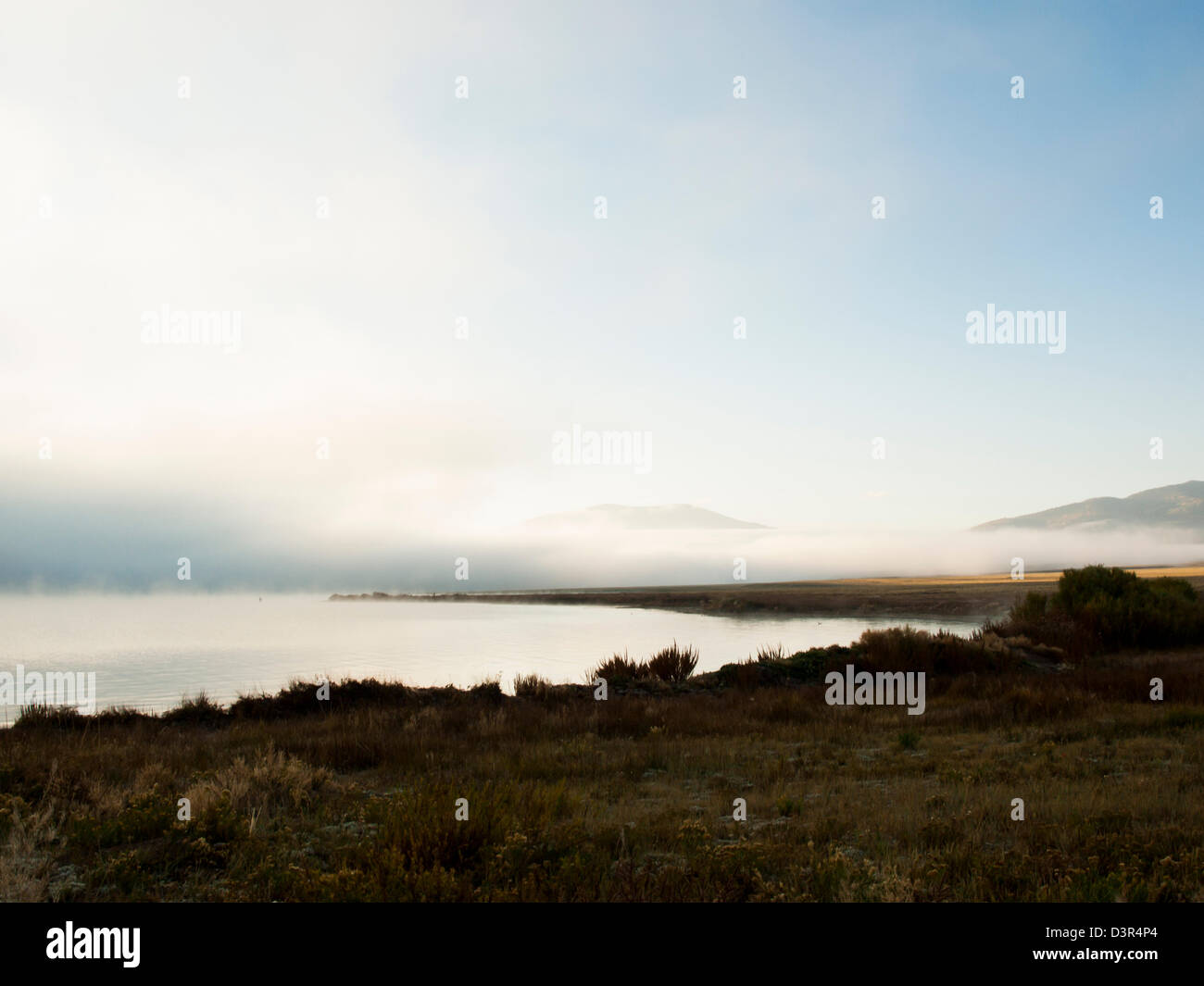 Early morning at the lake with fog in early Fall Stock Photo - Alamy