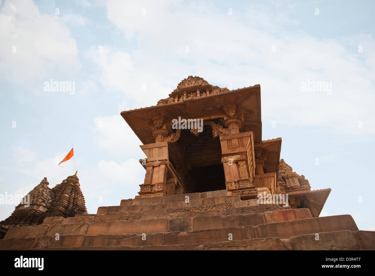 Low angle view of a temple, Khajuraho temples, Chhatarpur District, Madhya Pradesh, India Stock Photo