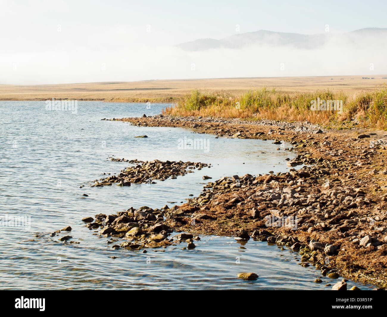 Early morning at the lake with fog in early Fall Stock Photo - Alamy