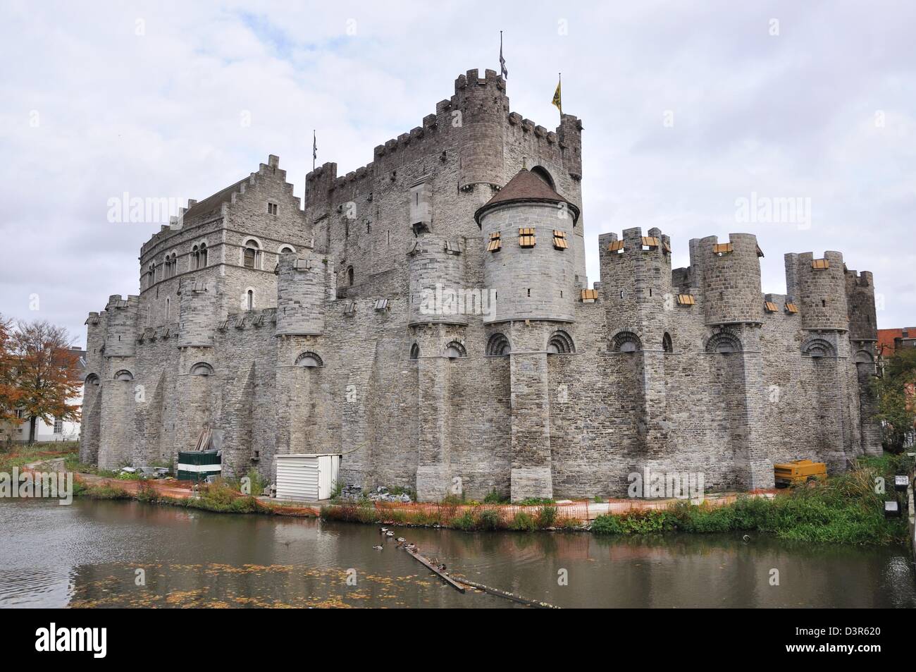 Panorama of old fortress (Gravesteen) in the ancient city of Ghent, Belgium Stock Photo