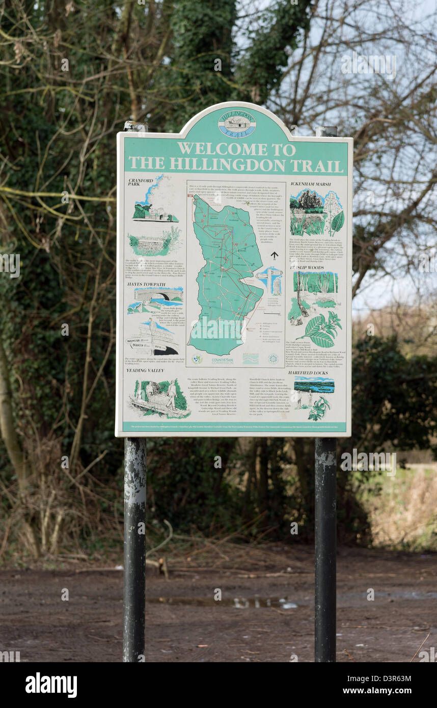 Hillingdon Trail guide and information notice board Harefield Middlesex West London UK Stock Photo