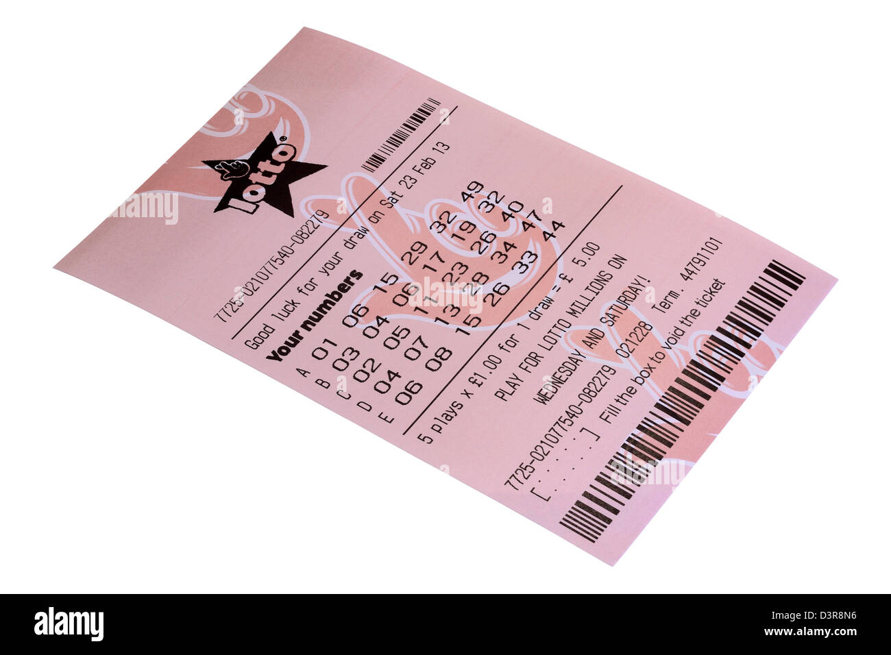 Lottery ticket isolated on white background Stock Photo