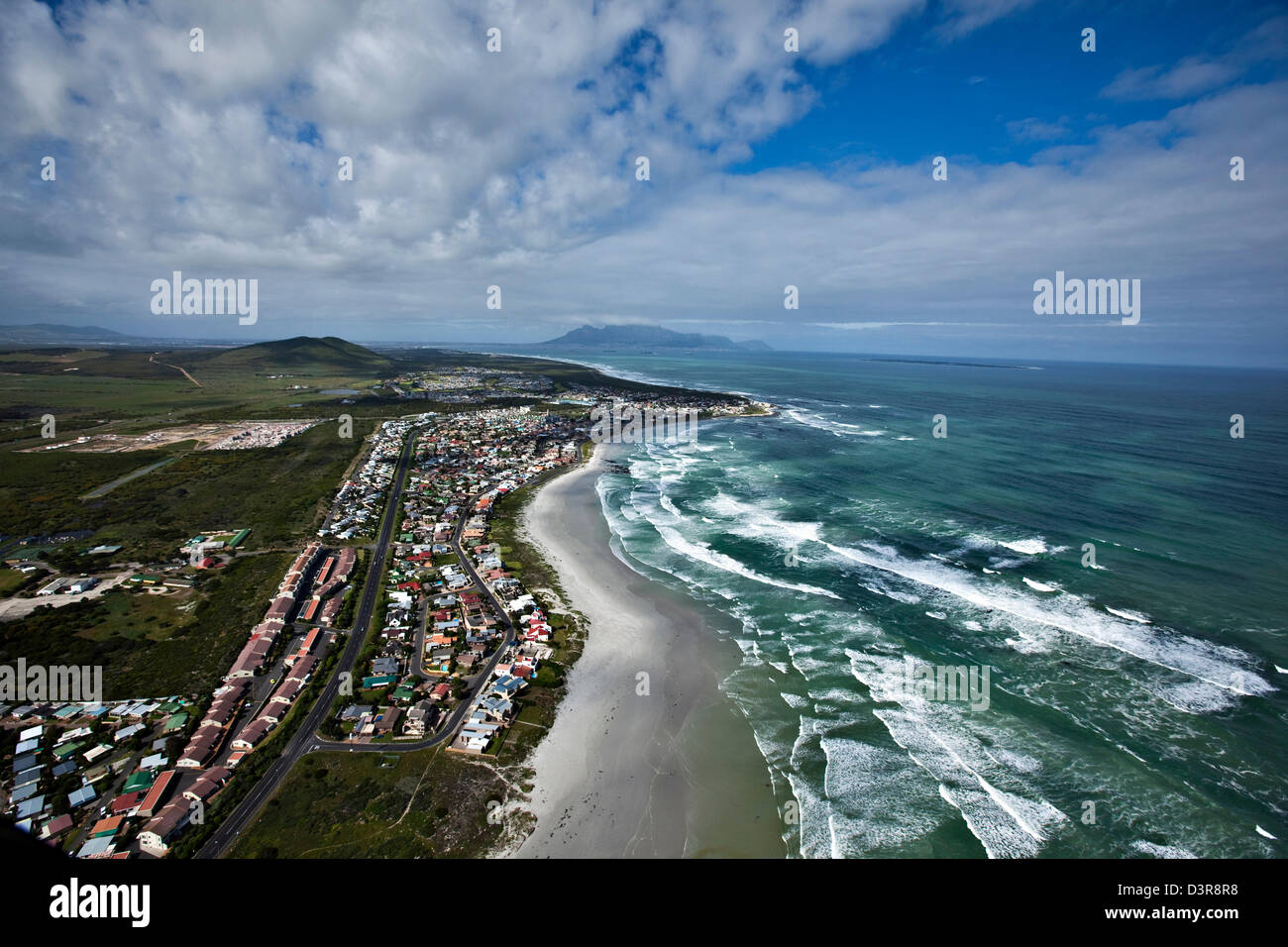 Arial view of houses on coastline, Cape Town from a gyrocopter Stock Photo