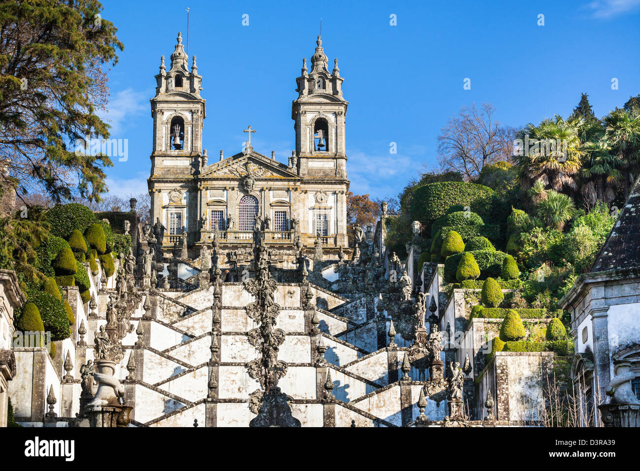 Bom Jesus do Monte Monastery, Braga, Portugal. Bright Blue Sky Stock Photo