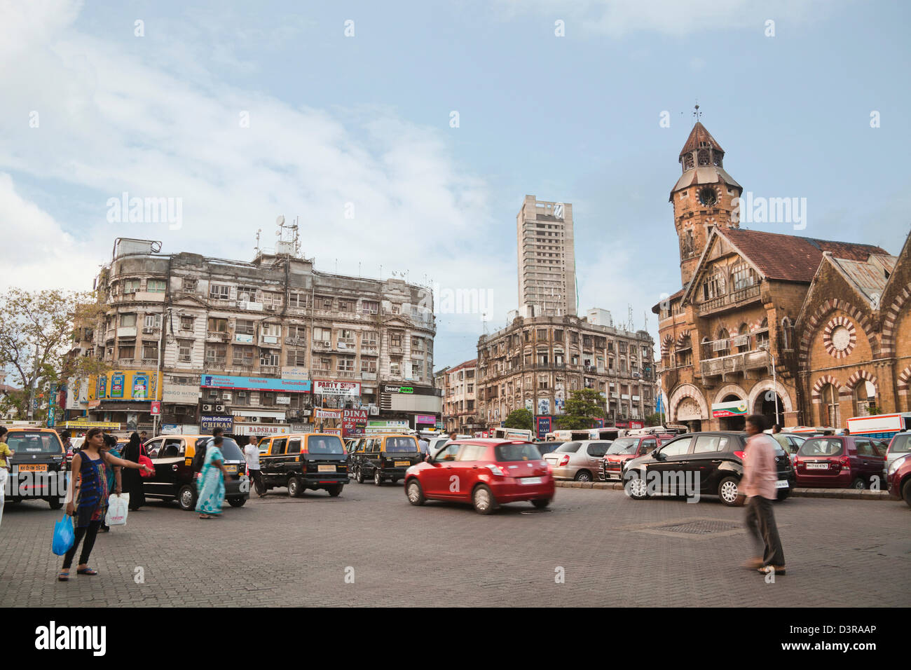 Traffic on the road in a city, Crawford Market, Mumbai, Maharashtra, India Stock Photo