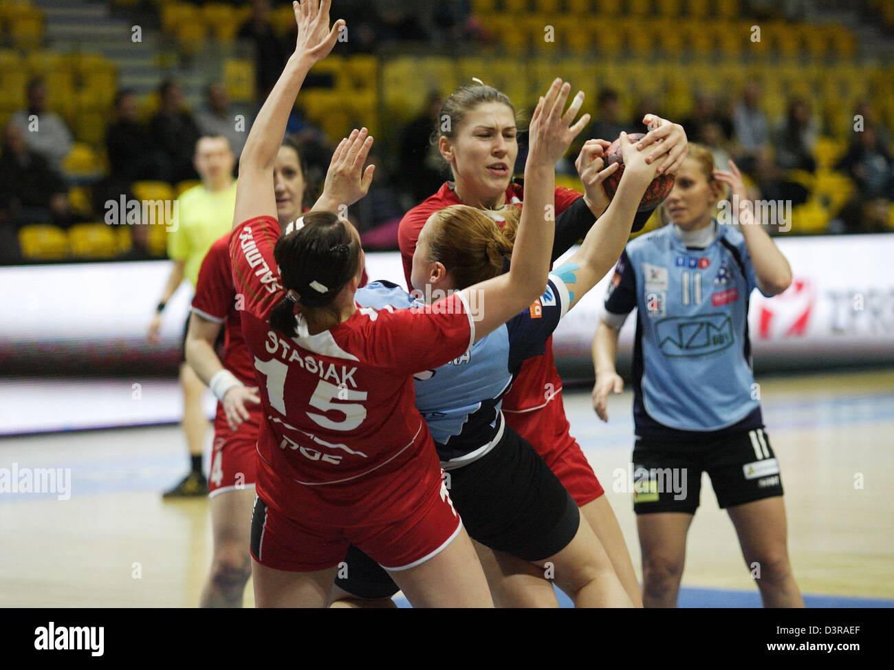 Gdynia, Poland 23rd, February 2013 Handball: Final Four of the PGNiG Polish Cup. SPR Lublin v KPR Ruch Chorzow game at HSW sports hall in Gdynia. Malgorzata Stasiak (15) in action during the game. Credit:  Michal Fludra / Alamy Live News Stock Photo
