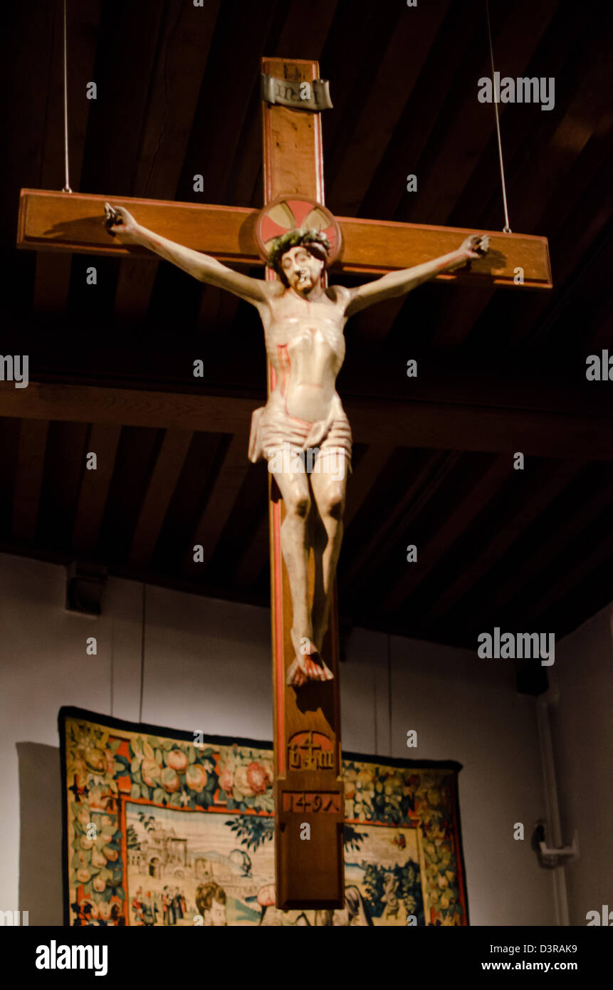 Statue of Christ on the cross in the Chapel in the Gruuthuse Museum Stock Photo