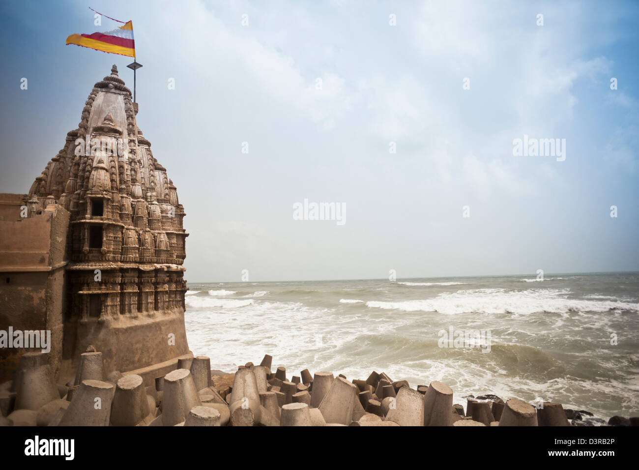 Hindu temple at Dwarka Beach, Dwarka, Gujarat, India Stock Photo
