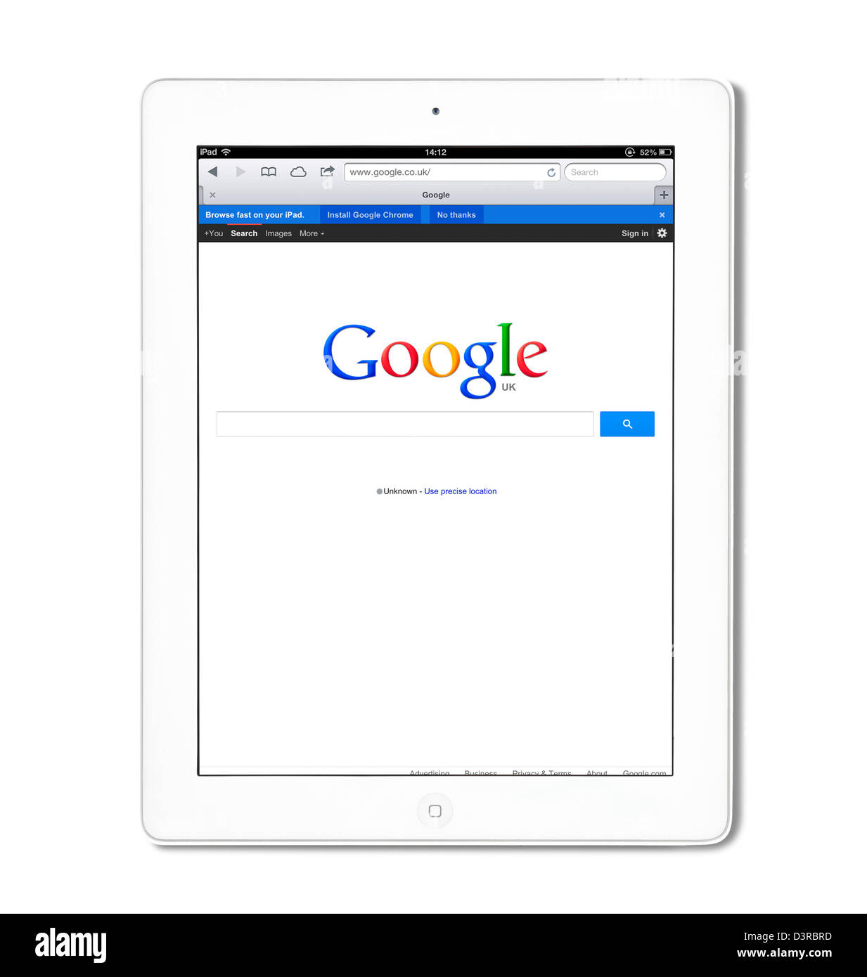 Google UK search viewed on a 4th generation white iPad, UK Stock Photo