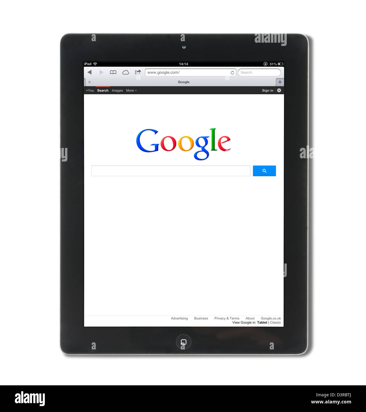 Google.com search viewed on a 4th generation iPad Stock Photo