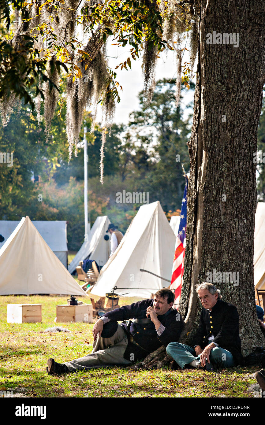 Union Civil War historic living history re-enactment of the Battle of Secessionville at Boone Hall Plantation November 9, 2008 in Mount Pleasant, SC. The battle recreates the defeat of Union forces in 1862 in the only attempt to capture Charleston during the Civil War. Stock Photo
