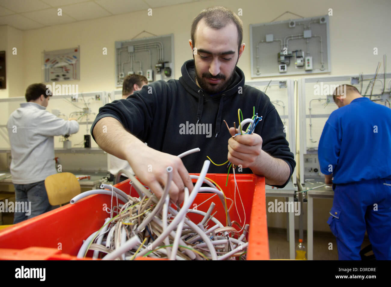 Berlin, Germany, electricians learn to install electrical systems Stock
