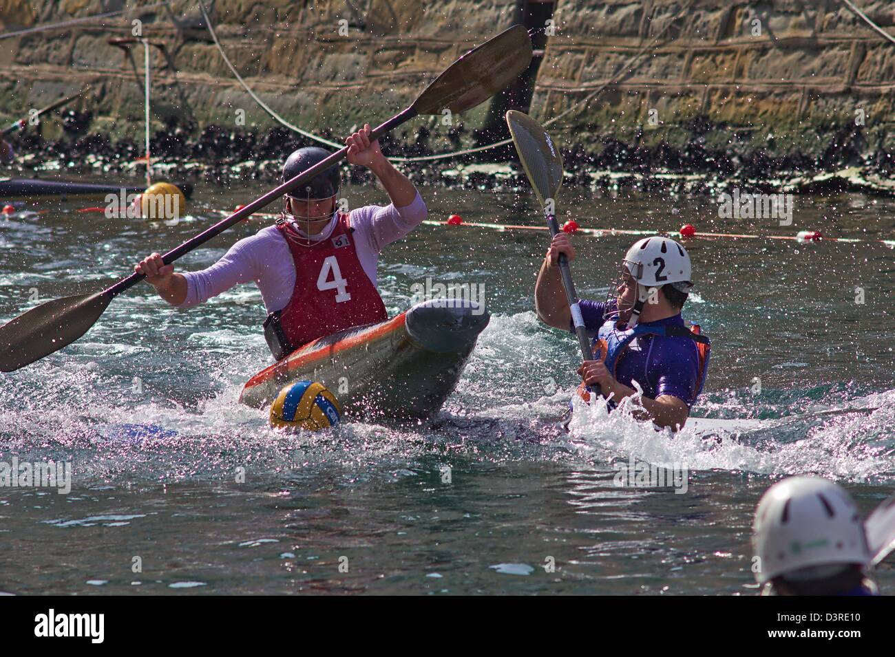 Action in a canoe polo match in Trieste, Italy Stock Photo Alamy