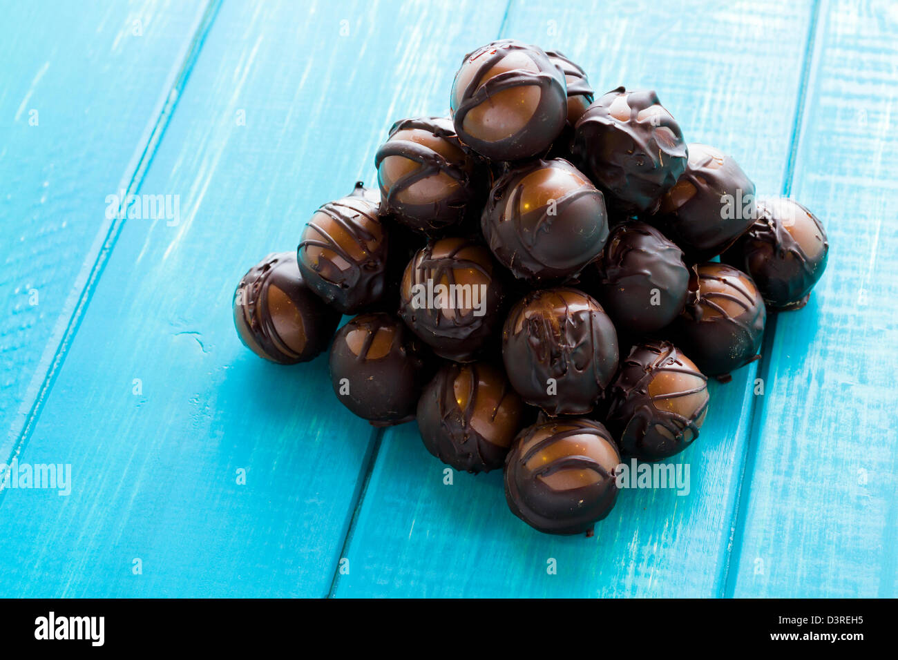 Gourmet dark milk chocolate truffles hand made by chocolatier Stock