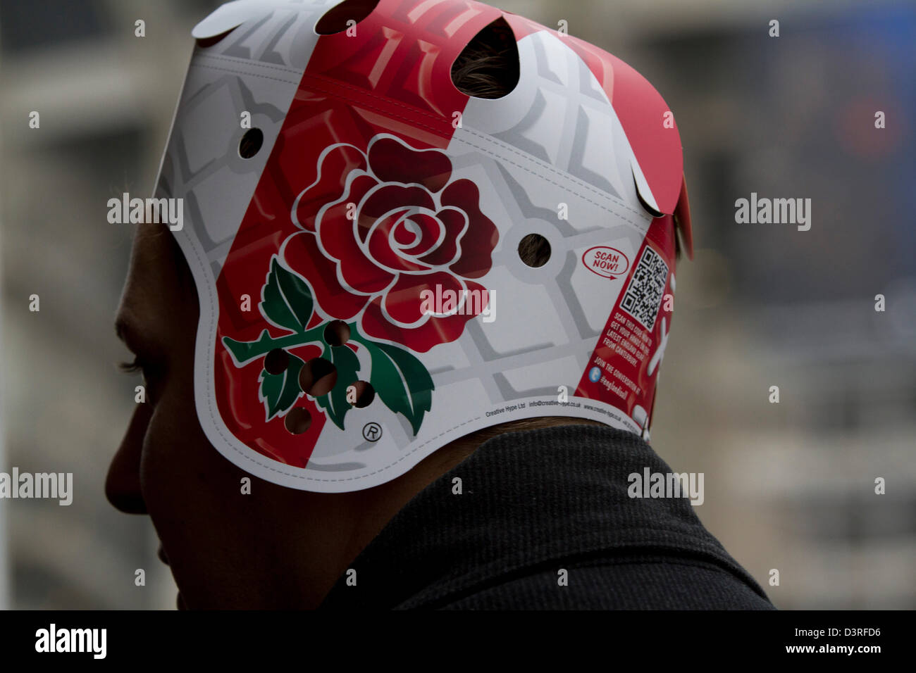 Twickenham, London, UK. 23rd February 2013.  An English rugby supporter ahead of the 6 nations rugby match between England France at Twickenham stadium London. Credit:  amer ghazzal / Alamy Live News Stock Photo