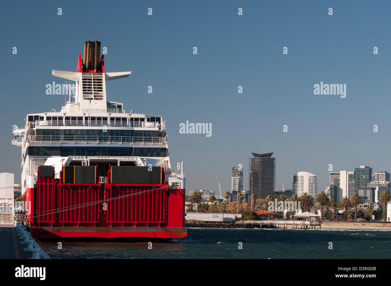 Operating Ro-Ro ferry service crossing Bass Strait between Melbourne and Tasmania, Spirit of Tasmania is berthed at Station Pier, Port Melbourne Stock Photo