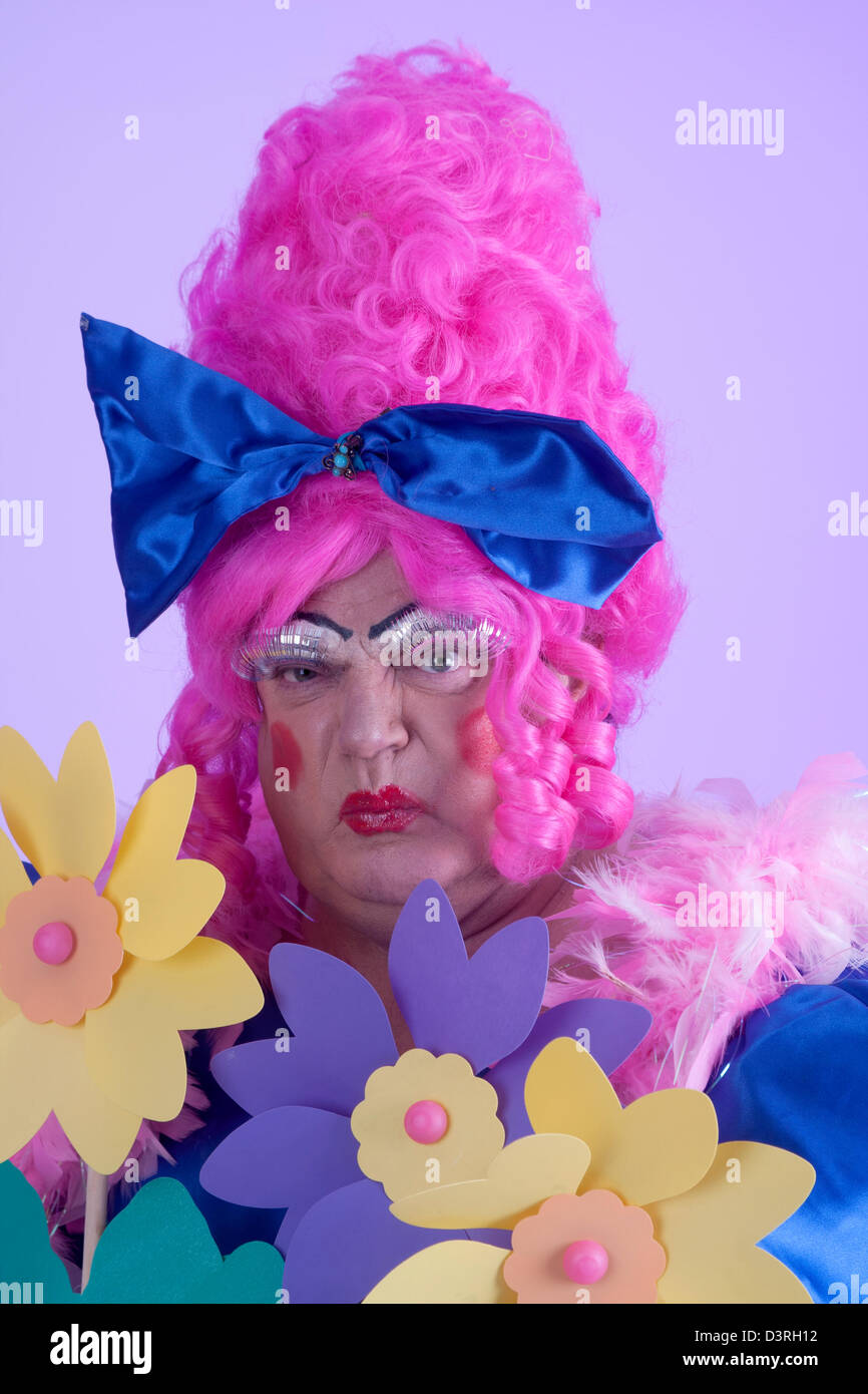 ugly pantomime  dame angry sniffy expression Stock Photo
