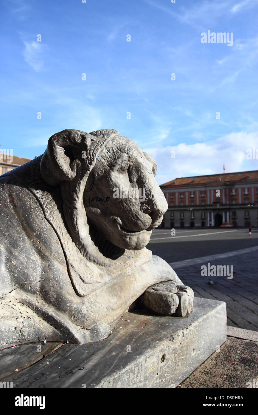 marker pen vandalized Lion statue in Naples , Italy Stock Photo Alamy