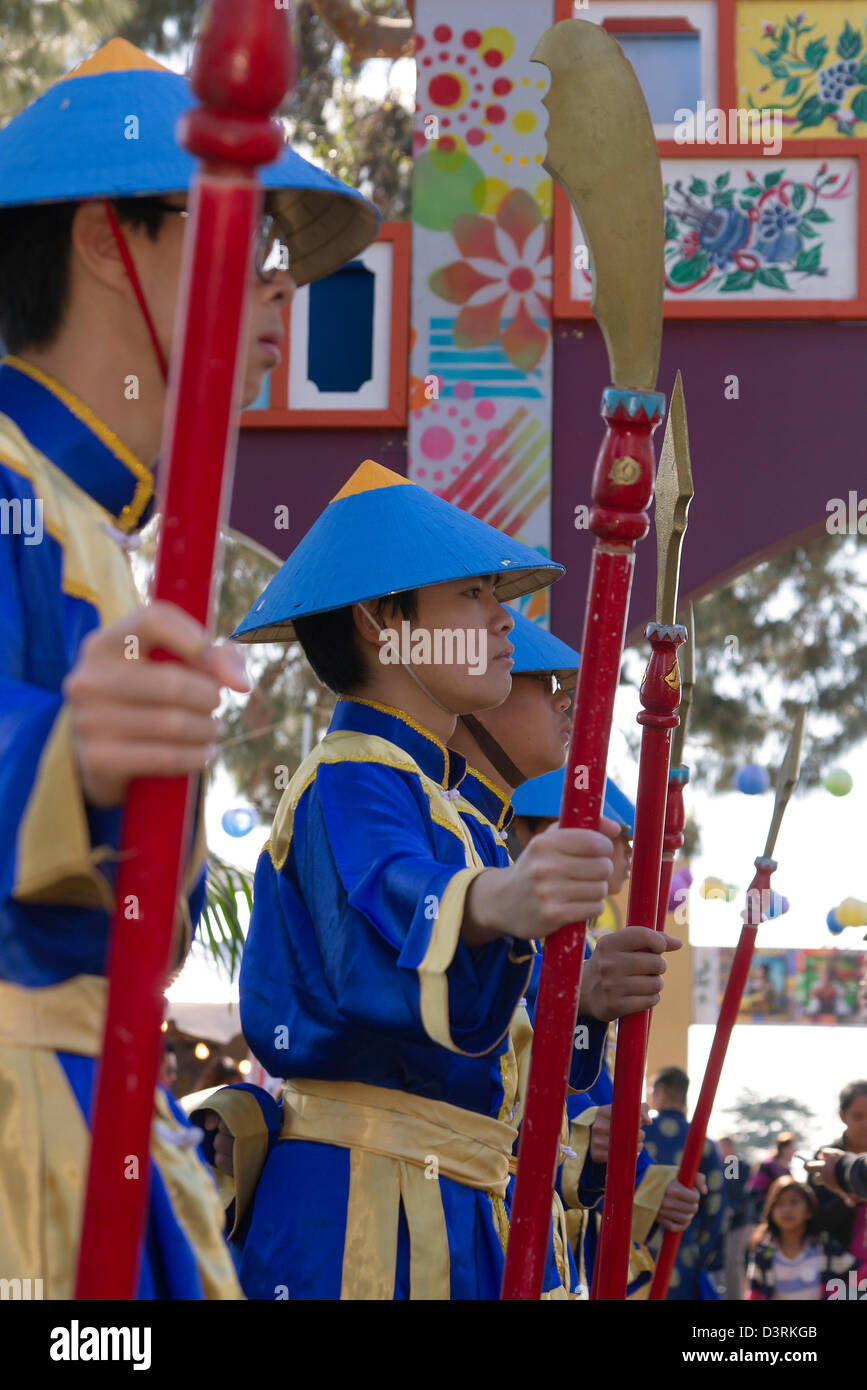 Role players dressed as Emperor Quang Trung's soldiers during Tet Festival Year of the Snake Stock Photo