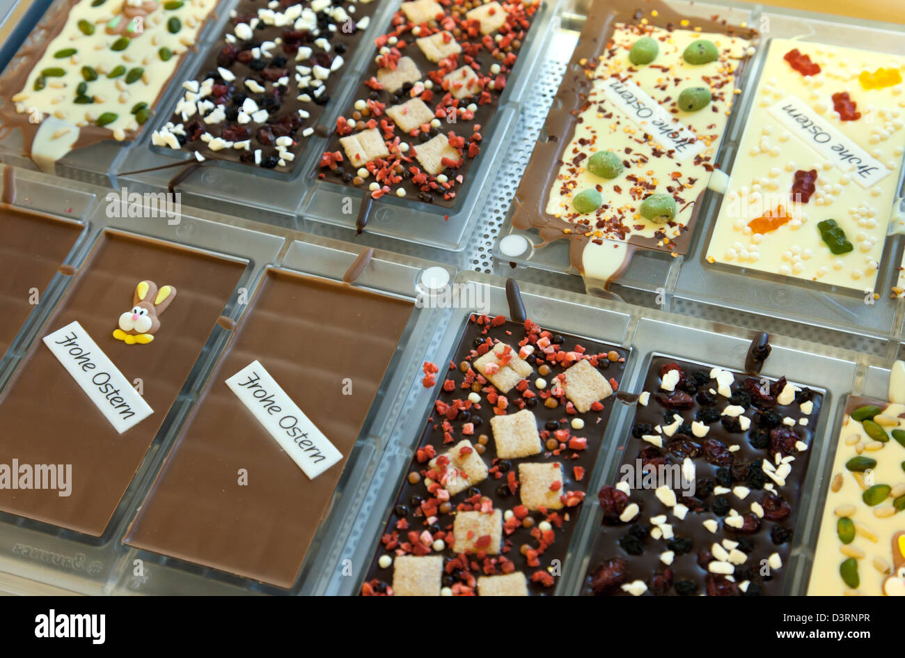 Berlin, Germany, different decorated chocolate bars from Chocri Stock
