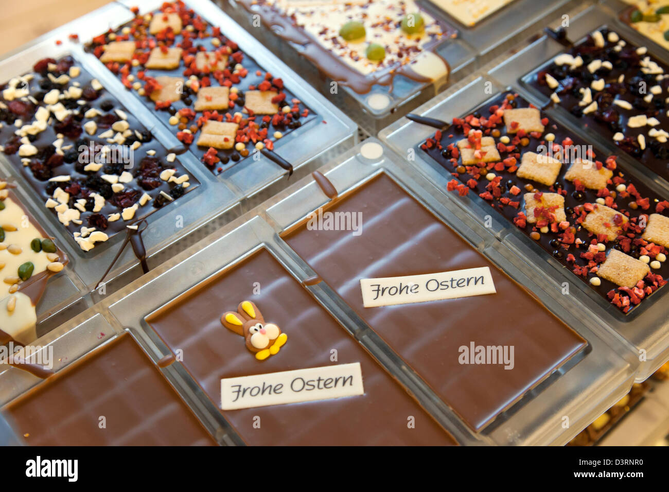 Berlin, Germany, different decorated chocolate bars from Chocri Stock