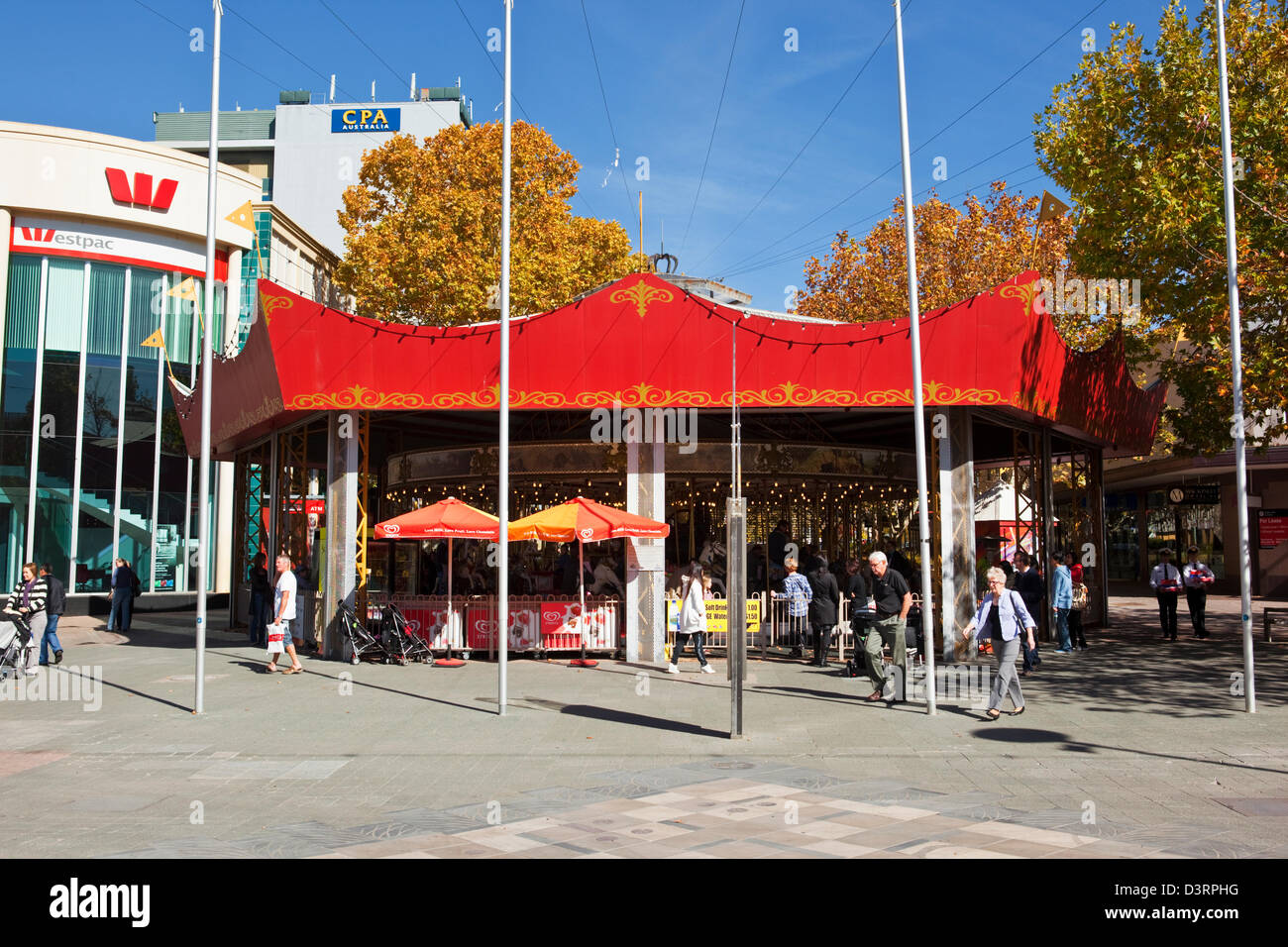 The Canberra merry-go-round in Petrie Plaza. Canberra, Australian Capital Territory (ACT), Australia Stock Photo