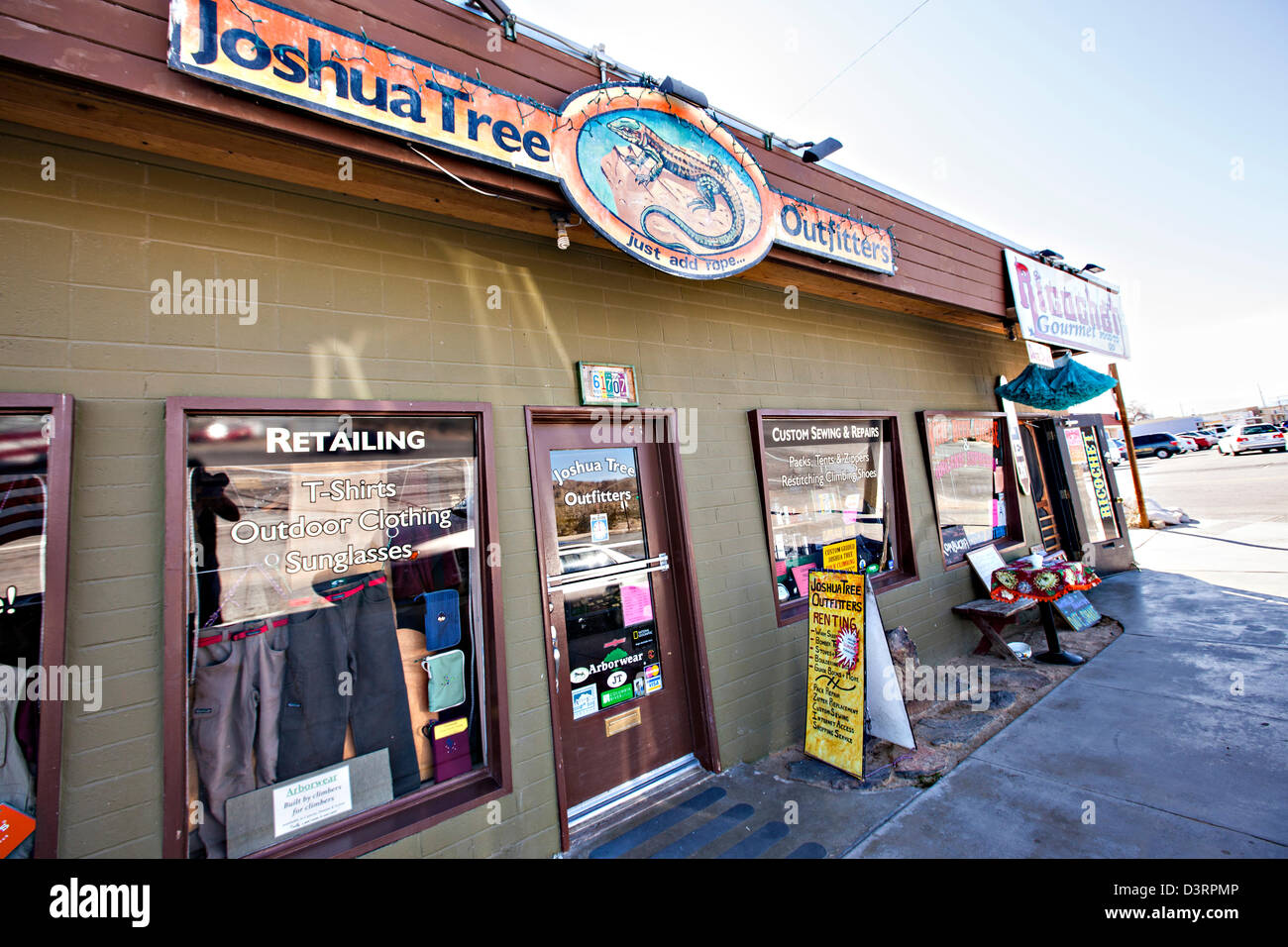 Shops in the Mojave desert town of Joshua Tree, California. Stock Photo