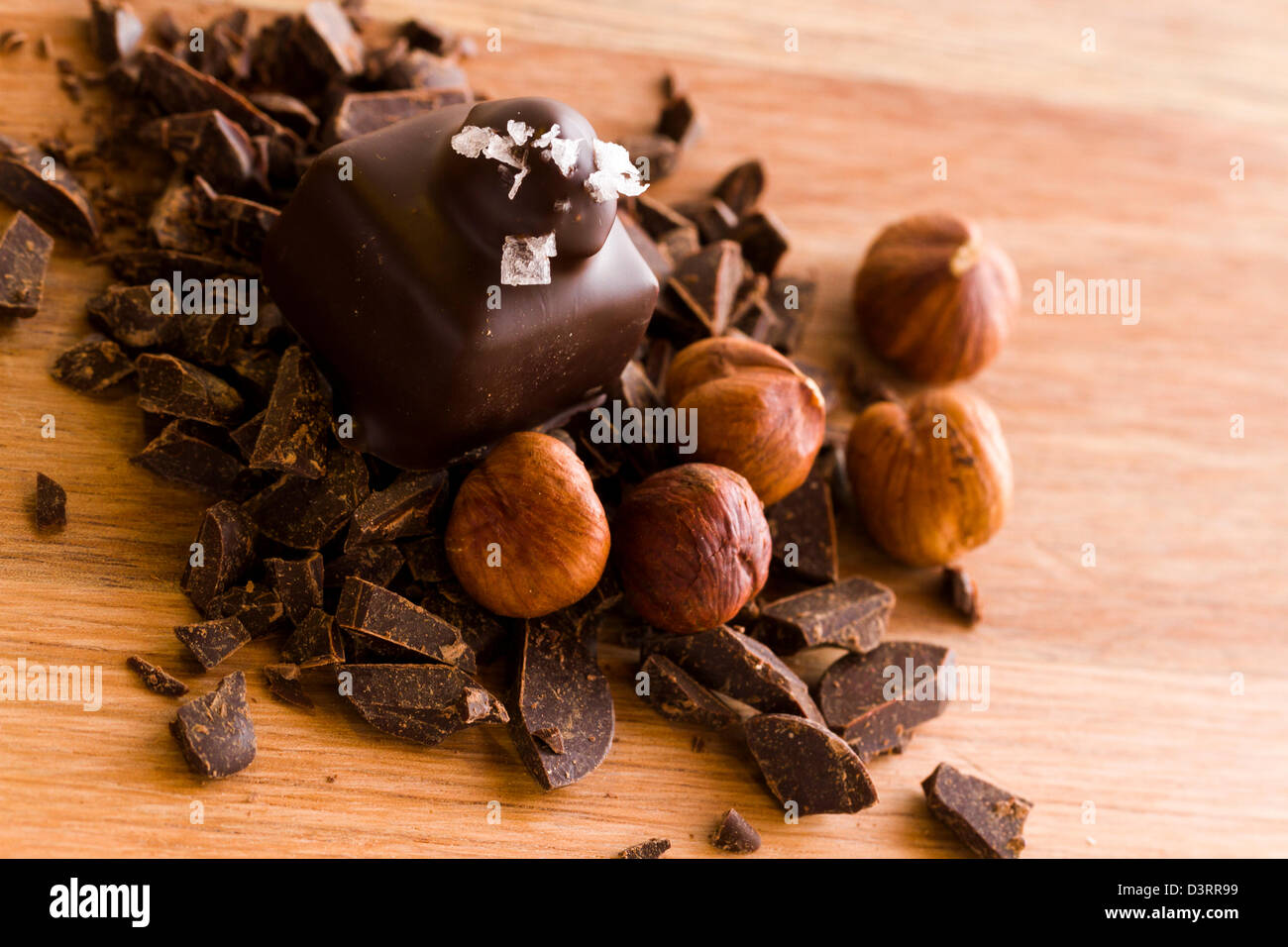 Gourmet dark chocolate with hazelnut truffles hand made by chocolatier