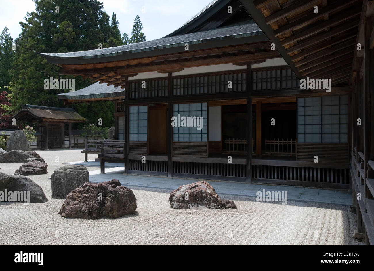 Zen style dry landscape garden at Kongobuji Temple on Mount Koya in Japan Stock Photo