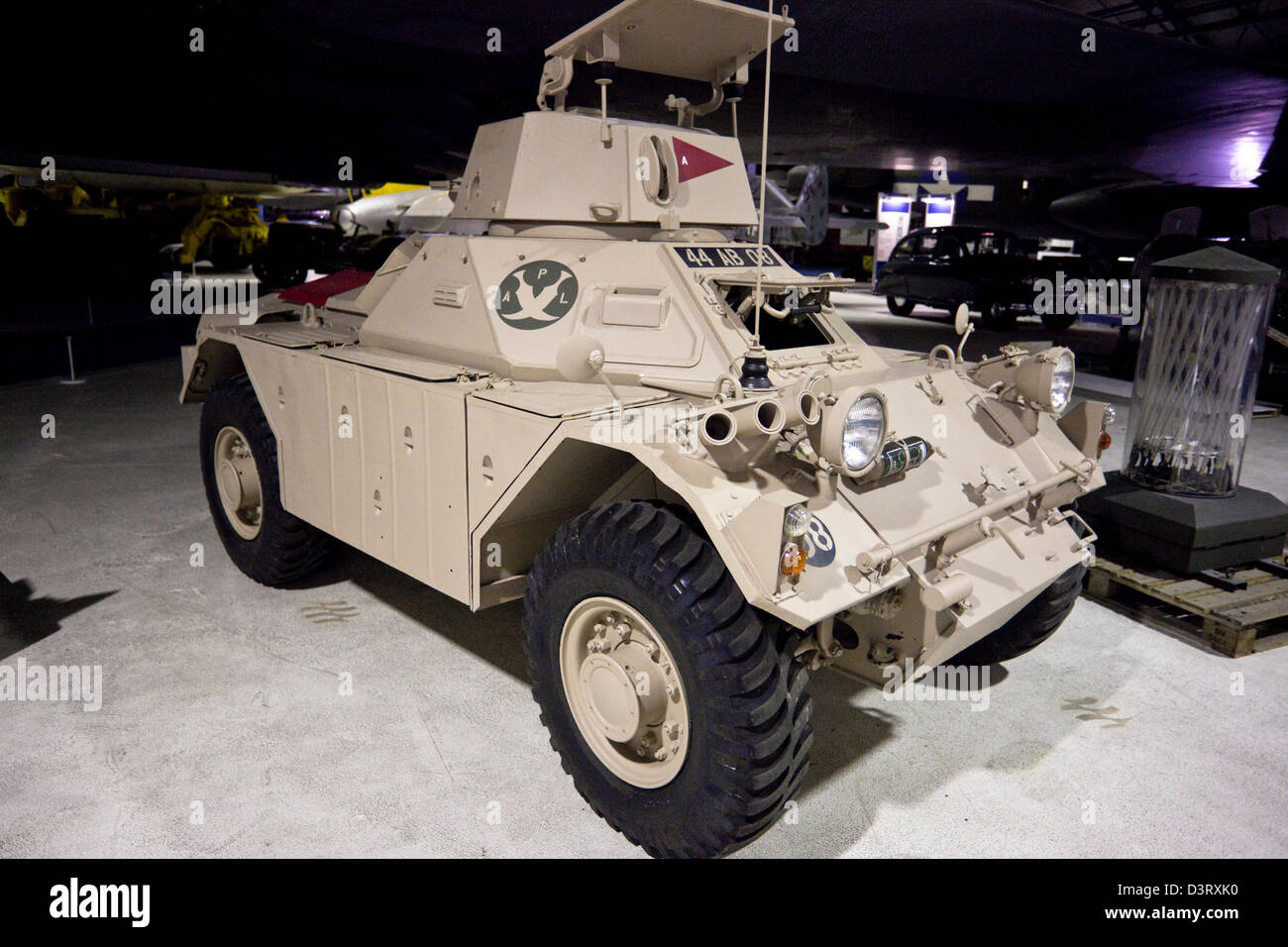 Three quarter front view of a Humber armoured car on display at the RAF Museum, London, England, UK. Stock Photo