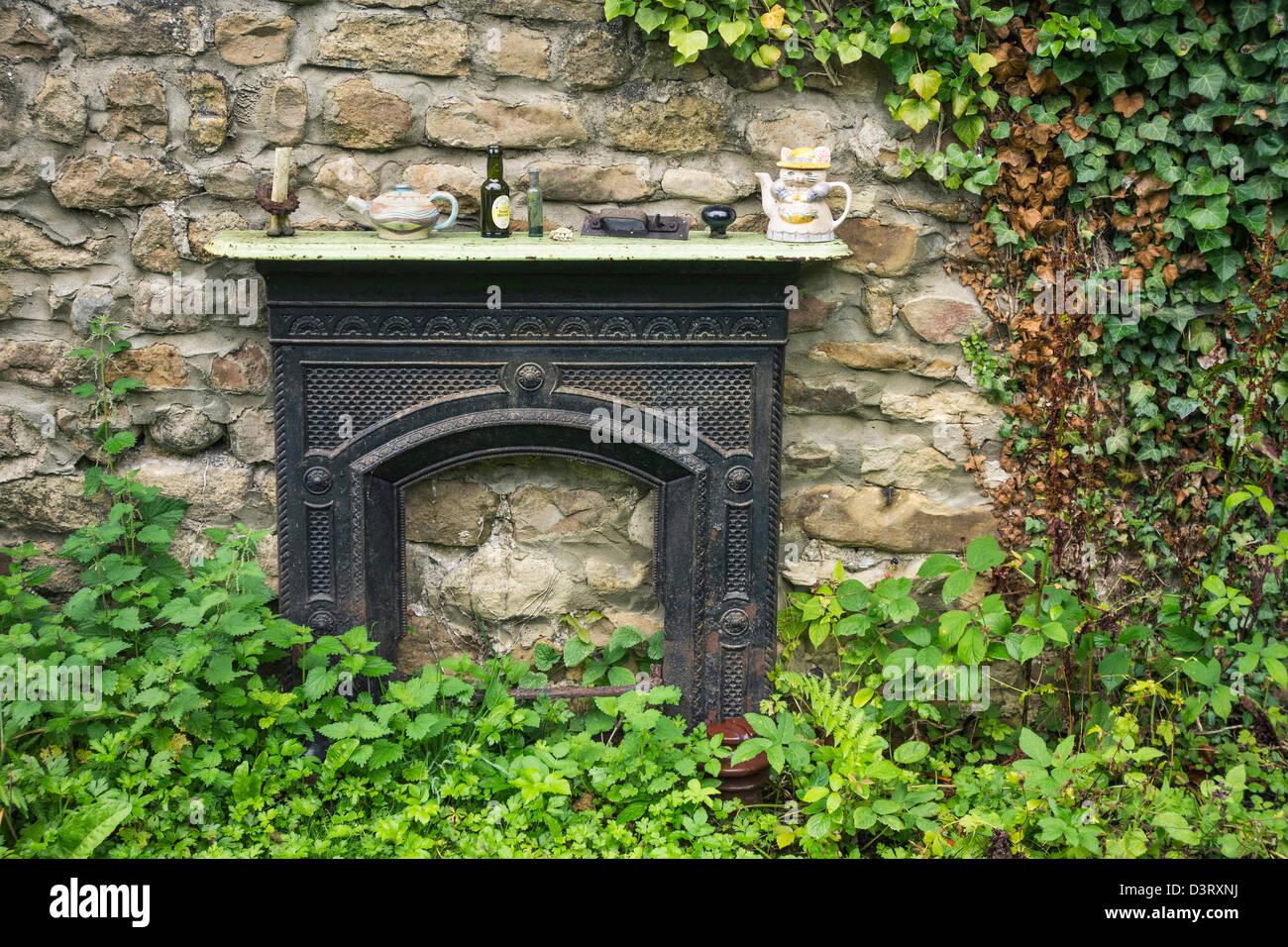 Fire surround garden ornament,Yorkshire Stock Photo Alamy