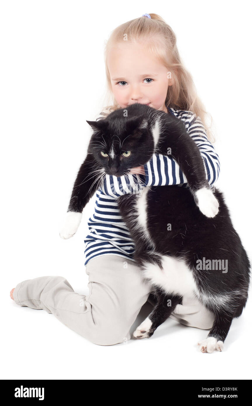 Shot of little cute girl with black cat in studio Stock Photo - Alamy