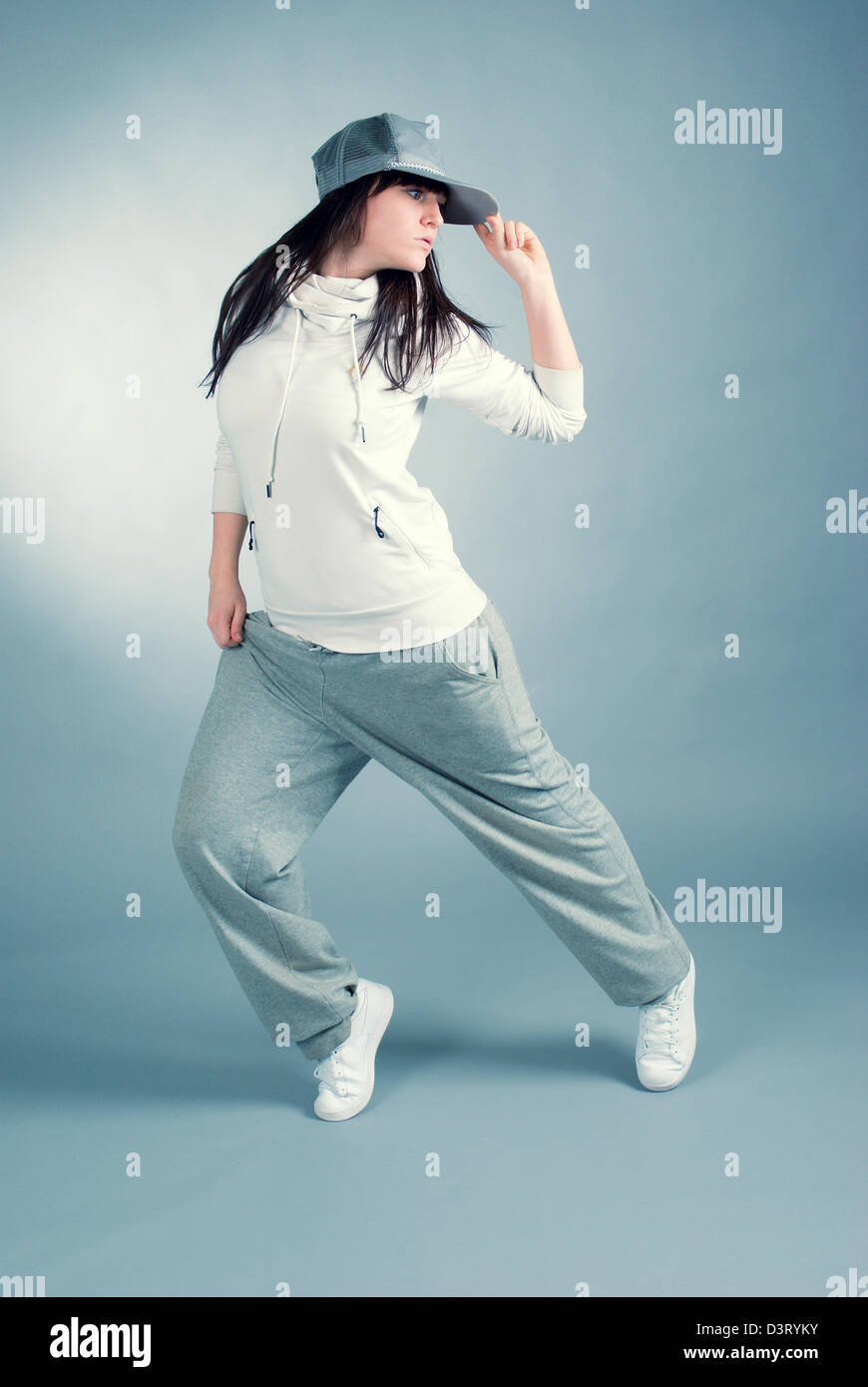 modern style dancer posing on gray background  Stock Photo