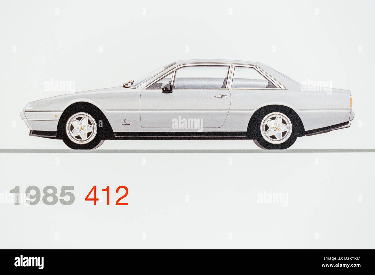 Graphic representation of a 1985 Ferrari 412, Ferrari Museum, Maranello, Italy Stock Photo