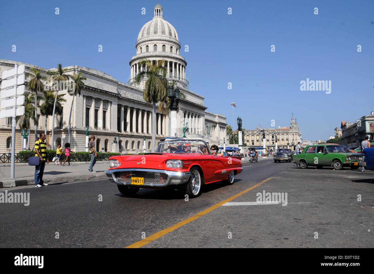 Old american car in front of Capitolio, Old town Havana Stock Photo