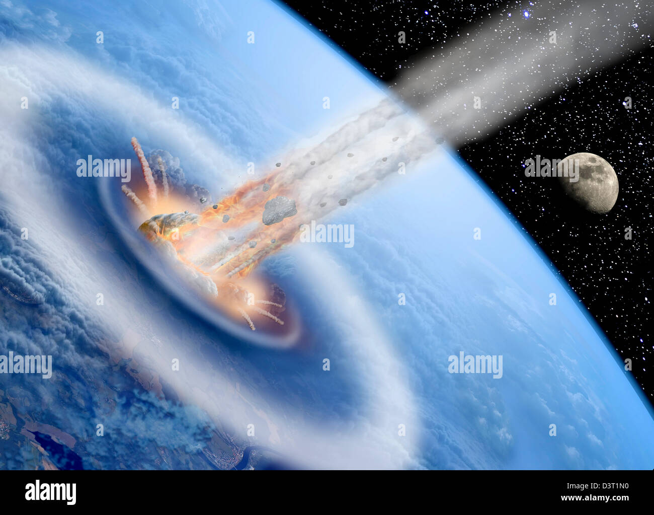Asteroid hits Earth Stock Photo