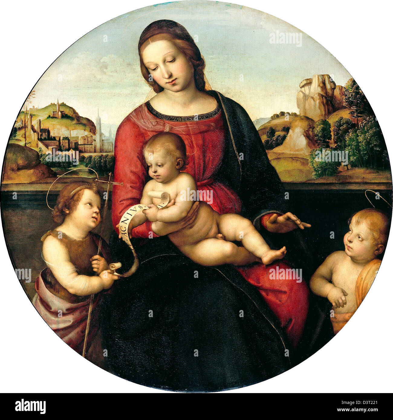 Raphael, Mary with the Child, John the Baptist and a Holy Boy (Madonna Terrranuova) 1505 Oil on wood. Gemaldegalerie, Berlin Stock Photo