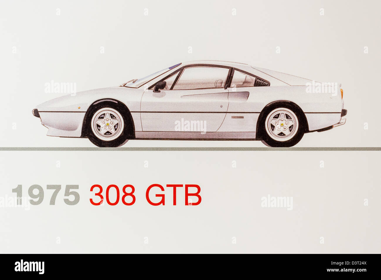 Graphic representation of a 1975 Ferrari 308 GTB, Ferrari Museum, Maranello, Italy Stock Photo