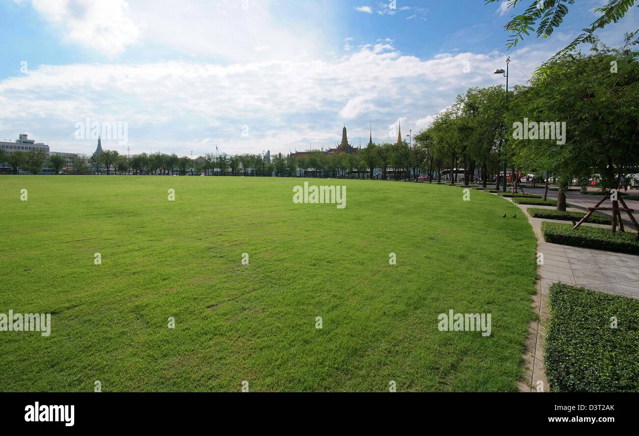 Panorama scenery of park of Sanam Luang, Bangkok, Thailand Stock Photo