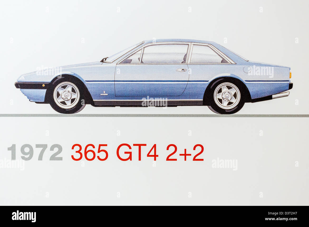 Graphic representation of a 1972 Ferrari 365 GT4 2+2, Ferrari Museum, Maranello, Italy Stock Photo