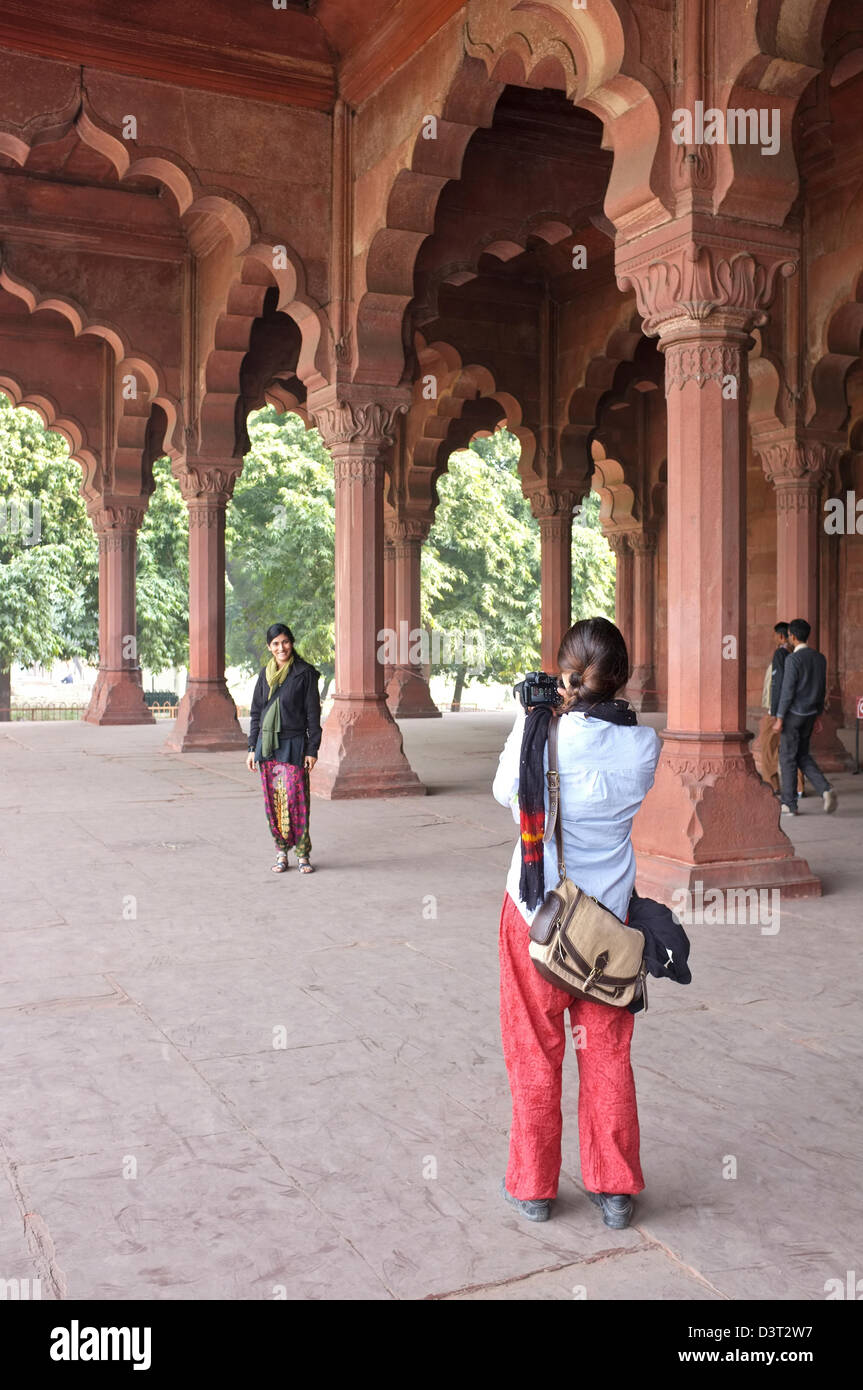 Visitors to the Red Fort in Delhi Stock Photo