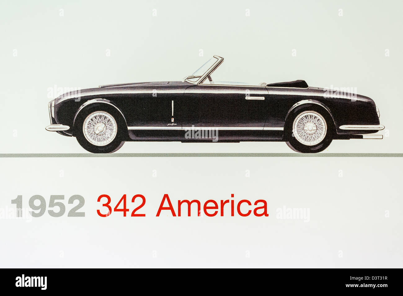 Graphic representation of a 1952 Ferrari 342 America, Ferrari Museum, Maranello, Italy Stock Photo