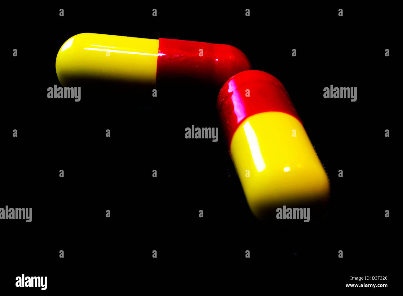 red yellow cold flu  capsules cure health Stock Photo