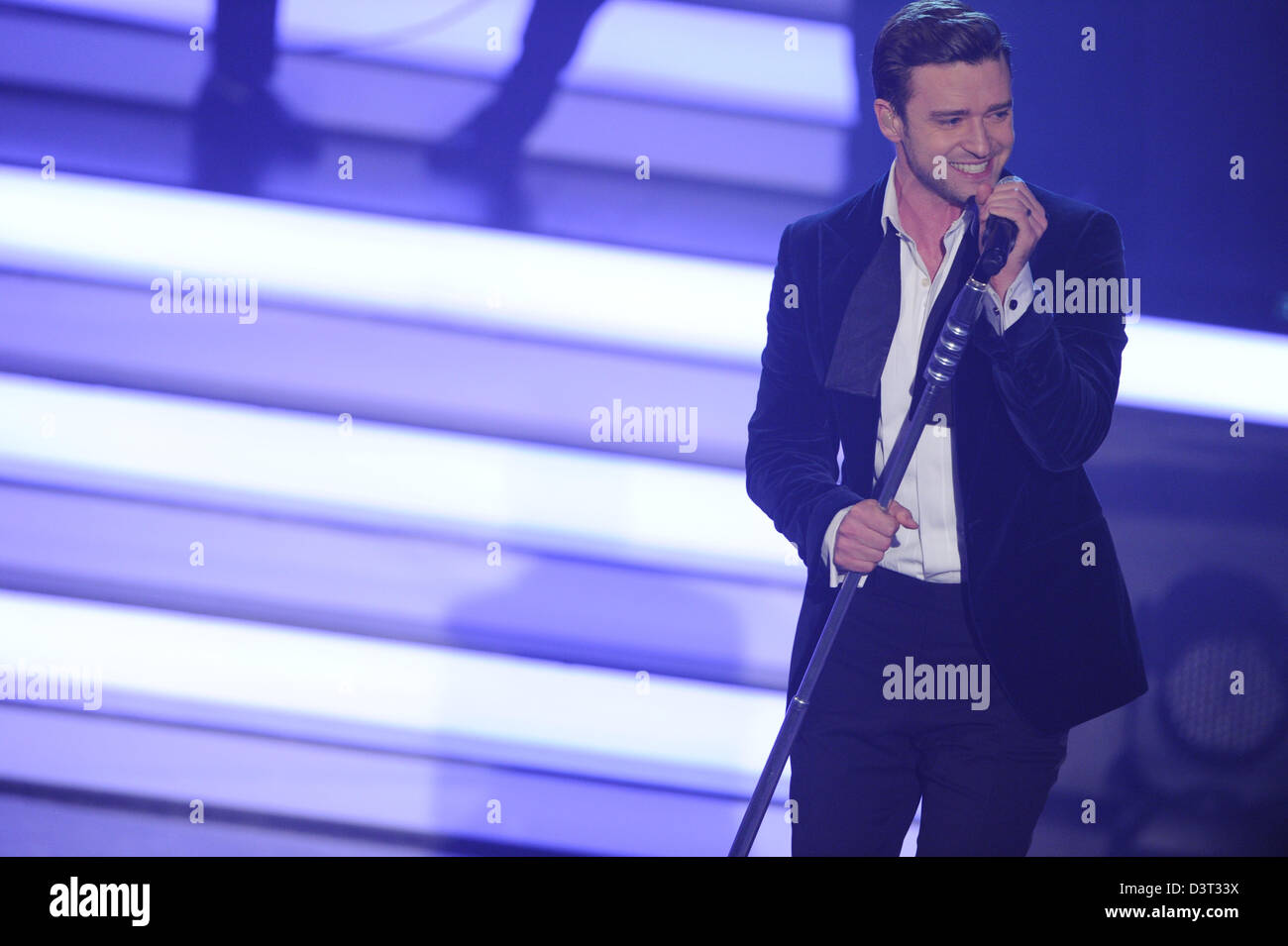 US music star Justin Timberlake performs during the German television show 'Wetten, dass..?', or 'Bet that ...', in Friedrichshafen, Germany, 23 February 2013. Photo: Felix Kaestle Stock Photo