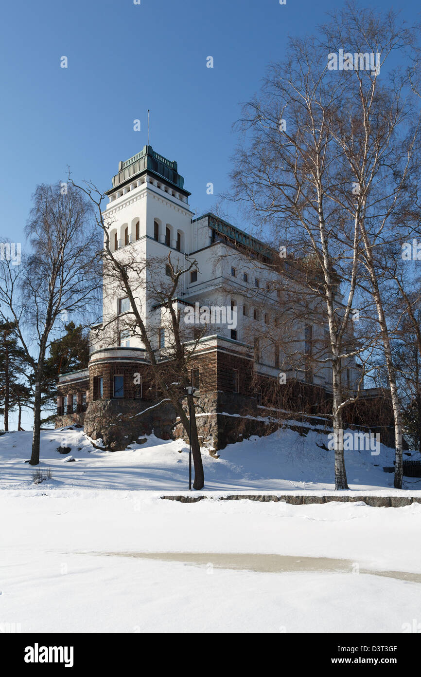 Wihuri Group Head Office in Kulosaari Helsinki, basking in February