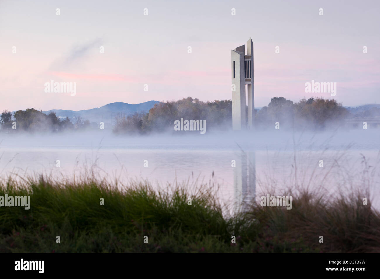 The National Carillon and Lake Burley Griffin at dawn. Canberra, Australian Capital Territory (ACT), Australia Stock Photo