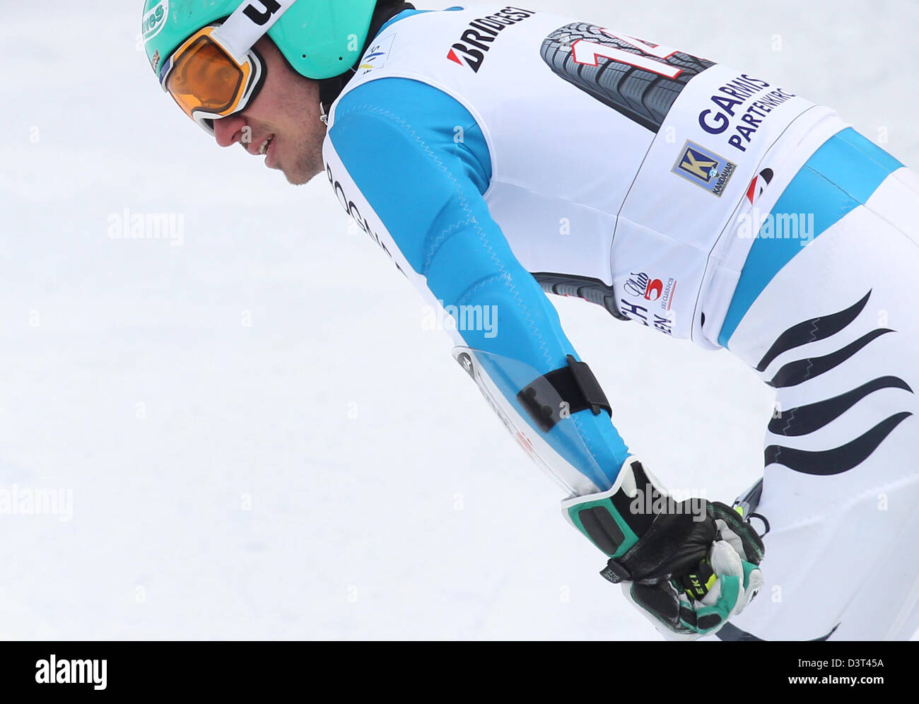 Garmisch-Partenkirchen, Germany, 24th Feb, 2013. Germany's Felix Neureuther reacts after the Men's Giant Slalom race at the Alpine Skiing World Cup in Garmisch-Partenkirchen, Germany, 24 February 2013. Photo: KARL-JOSEF HILDENBRAND/dpa/Alamy Live News Stock Photo