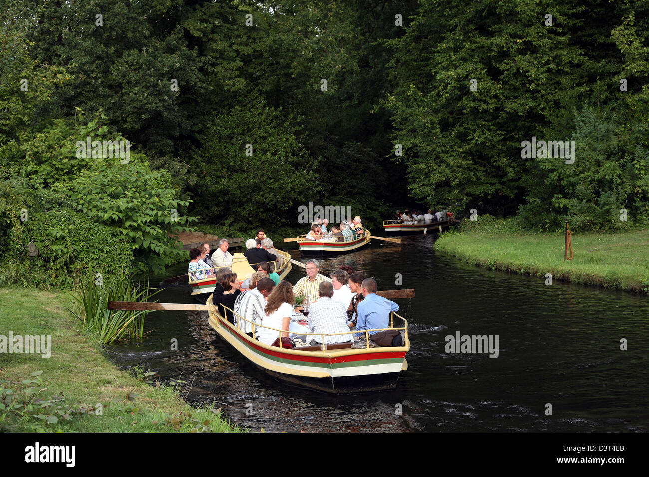 Woerlitz, Germany, gondolas with tourists in the Woerlitzer plants Stock Photo