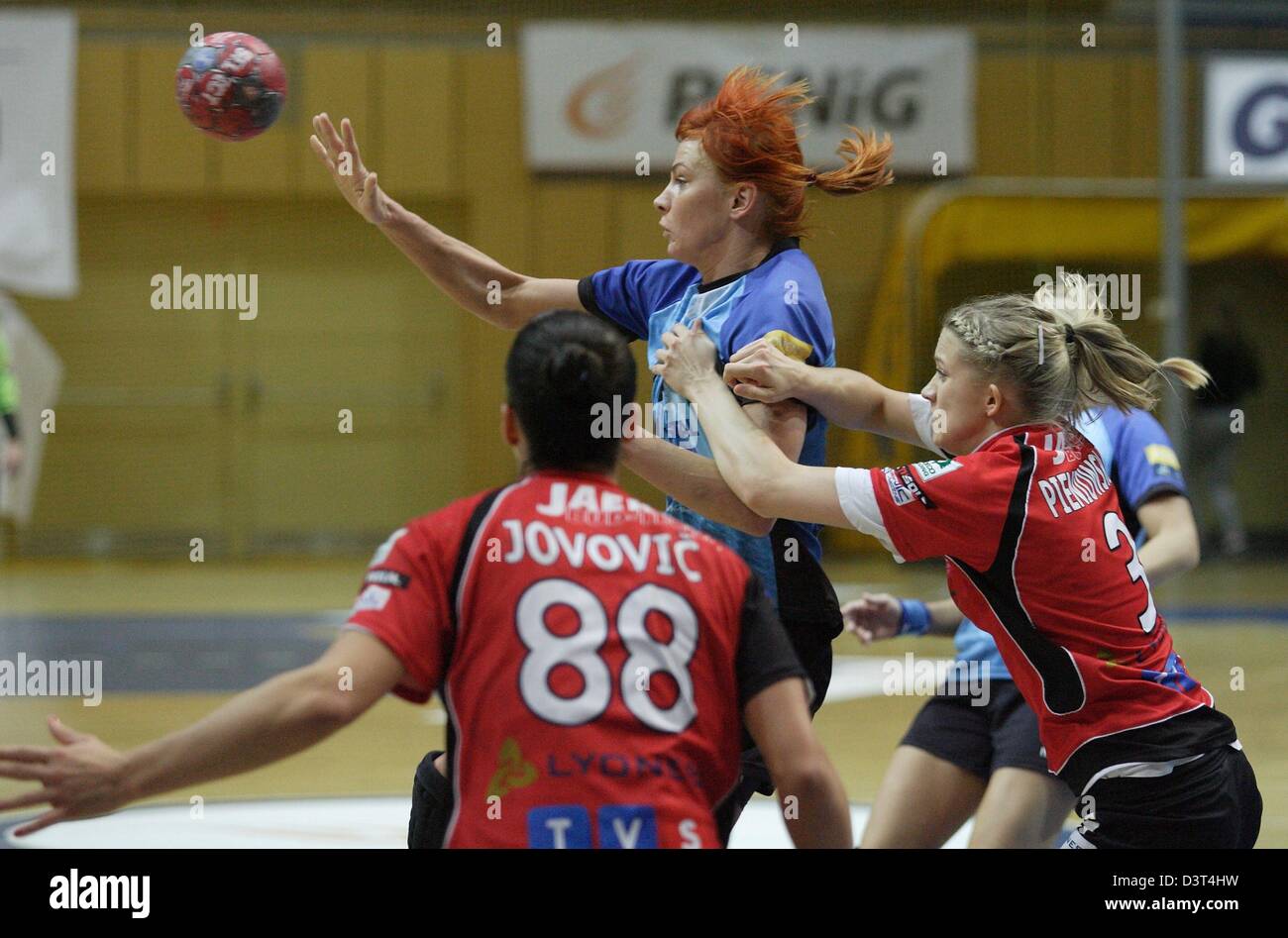 Poland 24th, February 2013 Handball: Final Four of the PGNiG Polish Cup. Vistal Laczpol Gdynia v KPR Ruch Chorzow game for 3th place in the Cup at HSW sports hall in Gdynia. Duran Katarzyna (26)  in action during the game Stock Photo