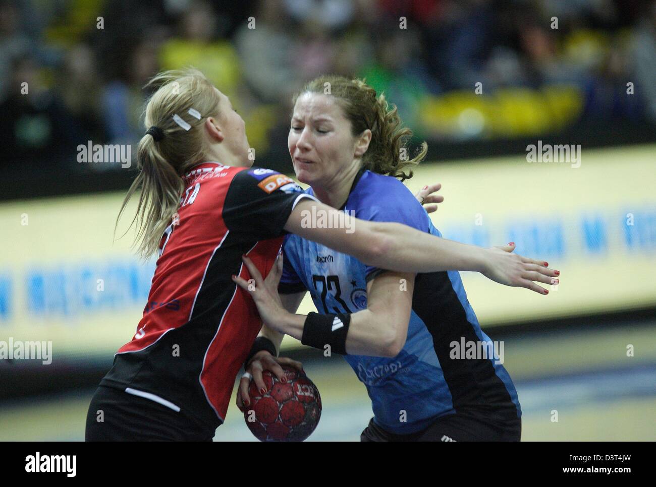 Poland 24th, February 2013 Handball: Final Four of the PGNiG Polish Cup. Vistal Laczpol Gdynia v KPR Ruch Chorzow game for 3th place in the Cup at HSW sports hall in Gdynia. Mateescu Loredana (23) in action during the game Stock Photo